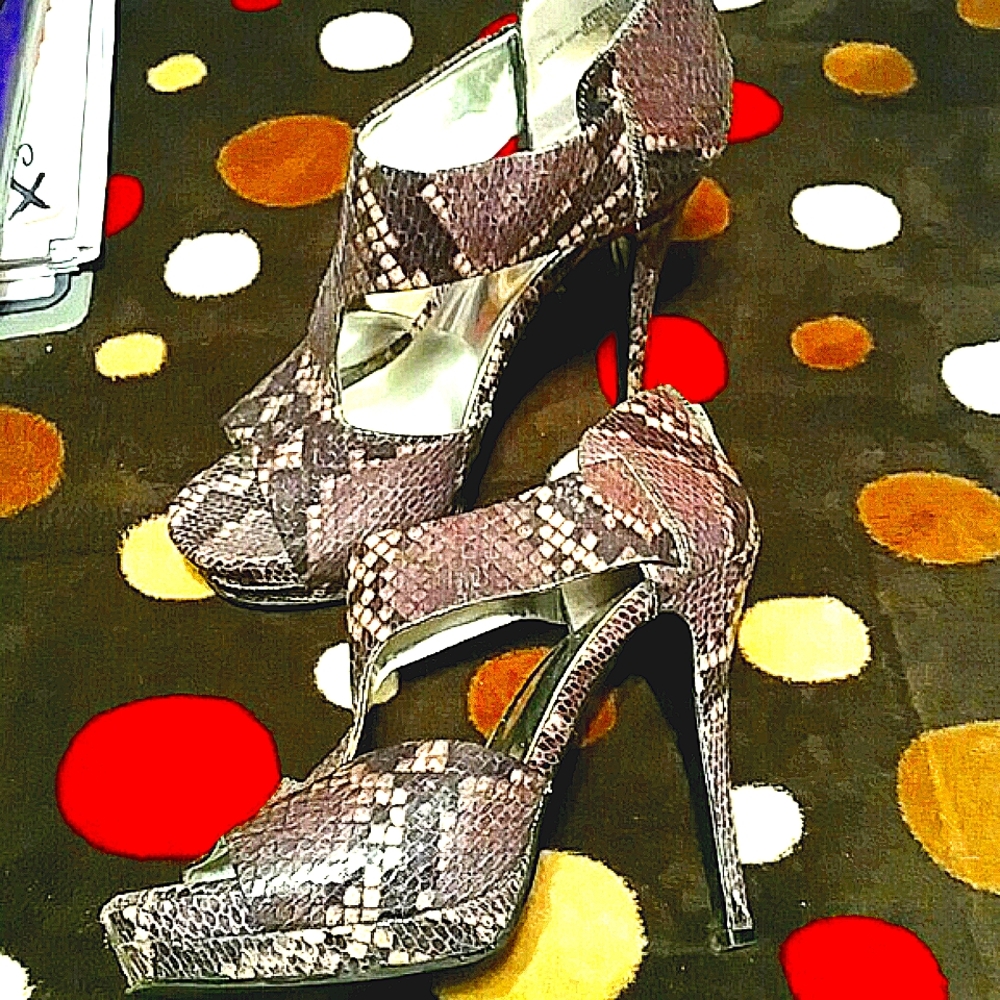 Nine West Snakeskin Pattern Heels - Brown and Cream